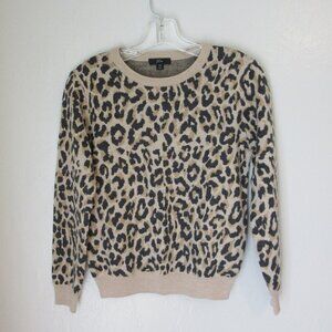 J. CREW Animal Print Tan & Black Pullover Long Sleeve size XS Wool Sweater
